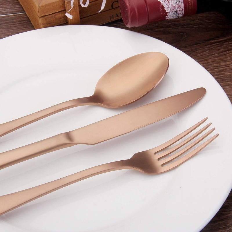 sharecook Matte Rose Gold Silverware Set , Satin Finish 20-Piece Stainless Steel Flatware Set with Round Edge,Kitchen Utensil Set Service for 4 , Dishwasher Safe - Image 5